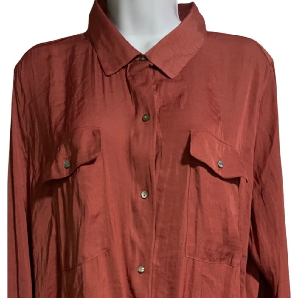 Calligraphie Womens Rust Button-Up Collared Shirt… - image 3